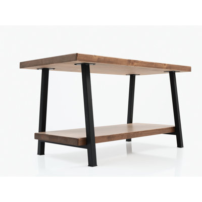 Solid Wood Rustic Living Room Coffee Table With Shelf, 39" X 20" 21", Walnut, Theme Rustic, For
