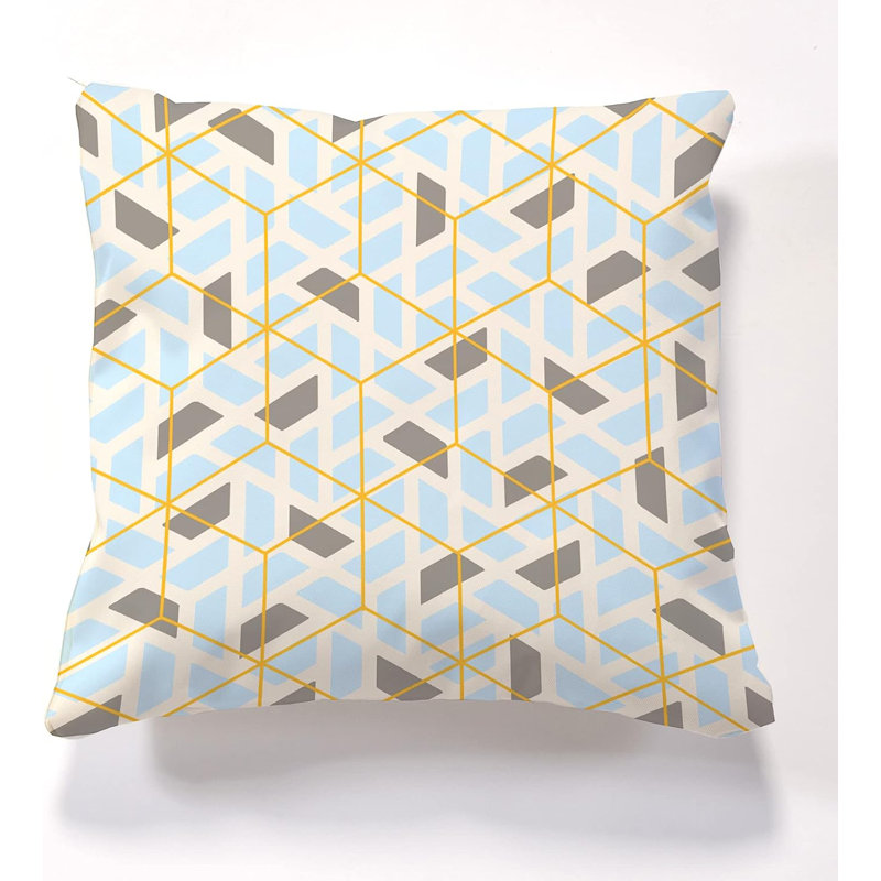 Aneshia Indoor / Outdoor Geometric Square Throw Cushion, Powder Blue