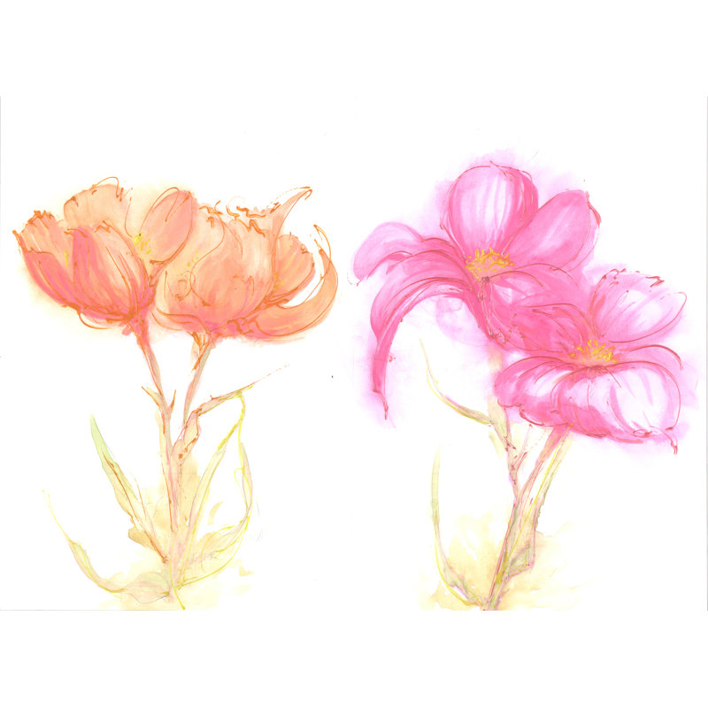 Orange And Pink Flowers - Wrapped Canvas Art Prints, 20cm H x 30cm W x 3.8cm D