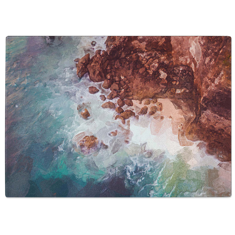 Tempered Glass Rock Meeting the Ocean Chopping Board, 39 cm W x 28.5 cm L