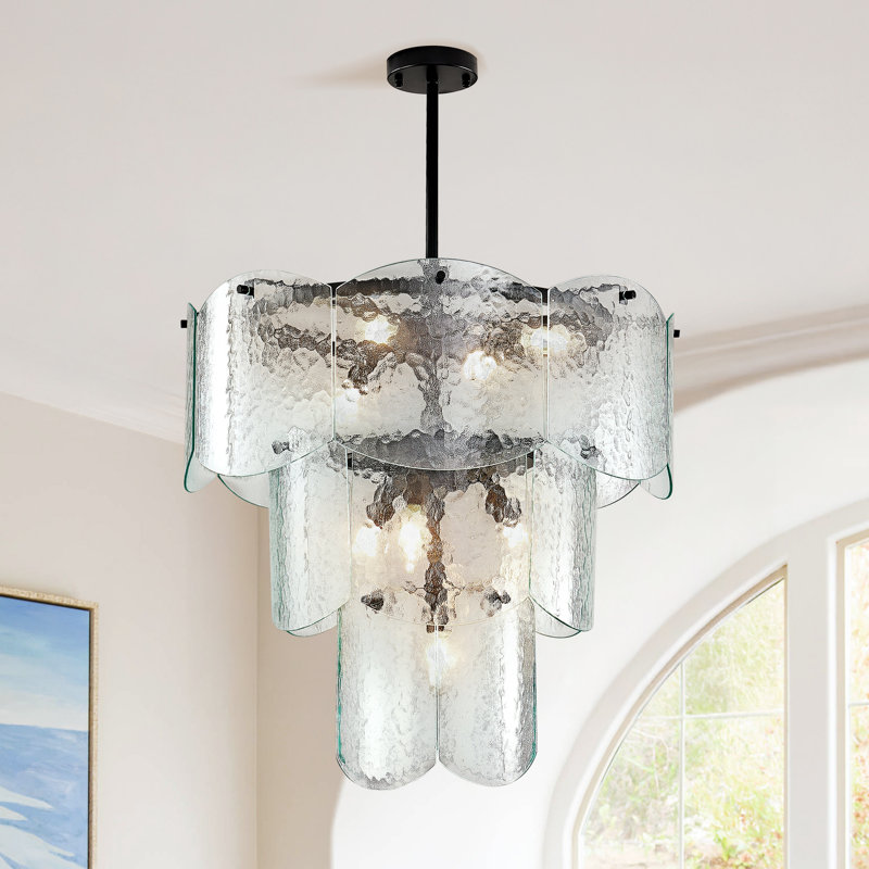 8 - Light Glass Dimmable Tiered Chandelier, Black