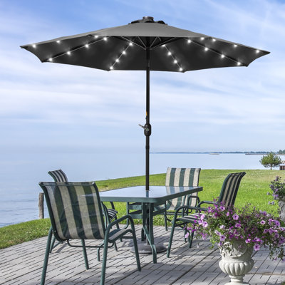 Bevan 9' Round Solar LED Patio Umbrella