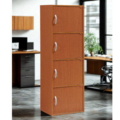 4-Doors, 4-Shelf Bookcase 47.3 in. Tall Enclosed Storage 4-Tier Bookshelf for Home or Office
