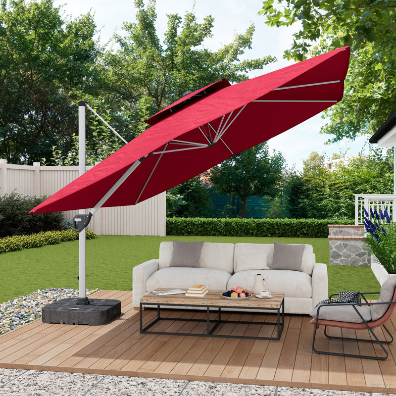 11FT Square Cantilever Patio Umbrella(Without Umbrella Base), Red