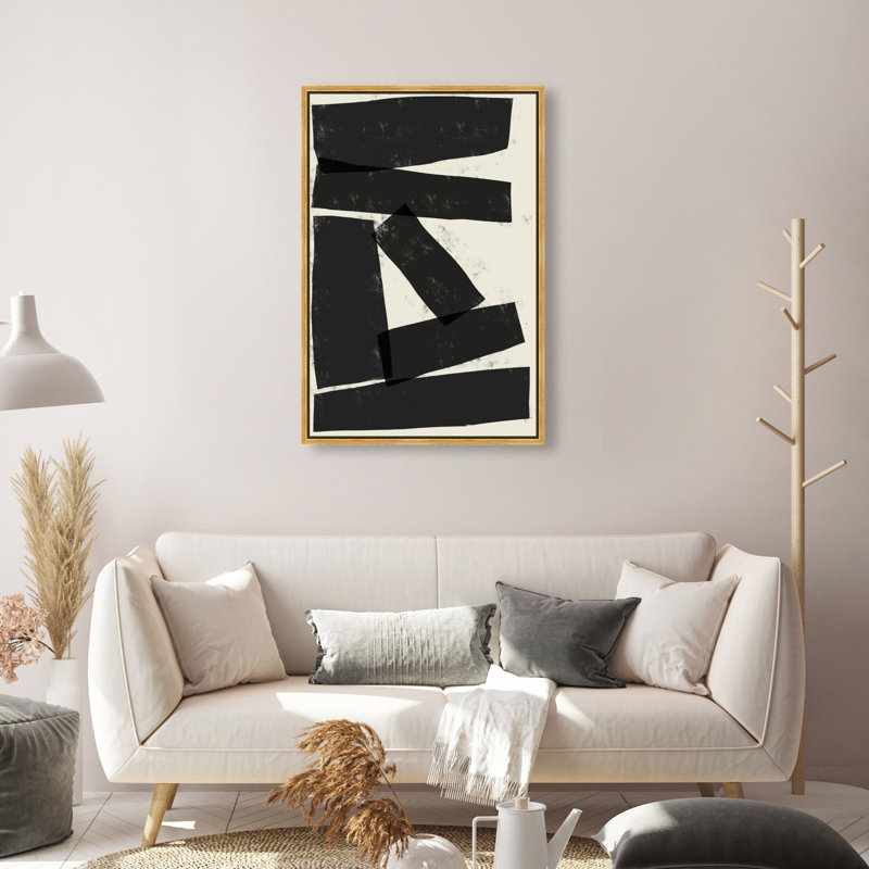 Black And White 2 1 Canvas Abstract Print by Oliver Gal, Black Frame, 10 x 15, 31"H x 21"W, Gold Frame