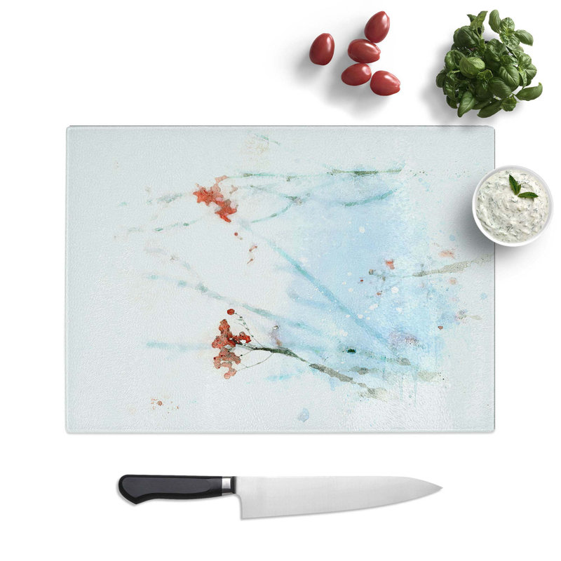 Tempered Glass Branches of Berries Chopping Board, 28.5 cm W x 20 cm L