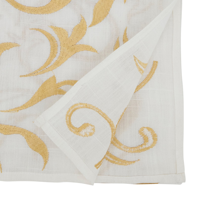 Delicate Leaves Embroidered Table Runner, 54" x 16", Gold
