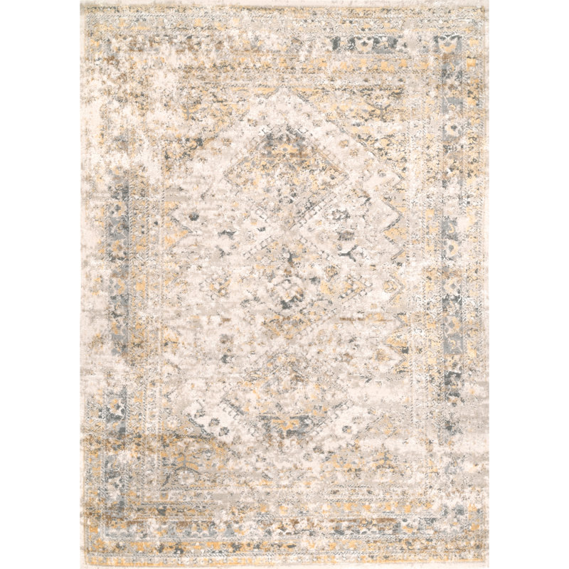 Fusco Vintage Faded Power Loom Yellow Rug, Rectangle 9' x 12'