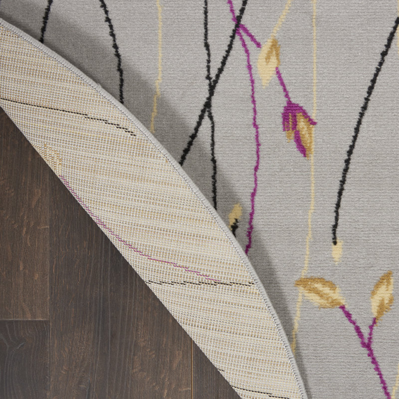 Aratrika Floral Gray Area Rug, Round 8'