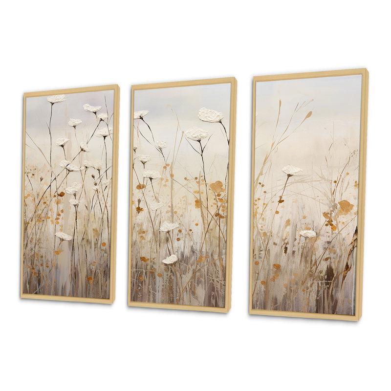 Elige - Wildflowers Wall Art Living Room Set, 28" H x 36" W x 1" D, Maple Floater Framed