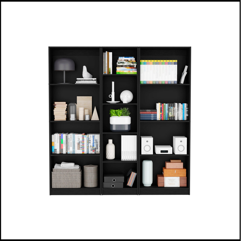 Black 3 Piece Living Room Set with 3 Bookcases, Perfect for Modern Interiors and Organized Storage