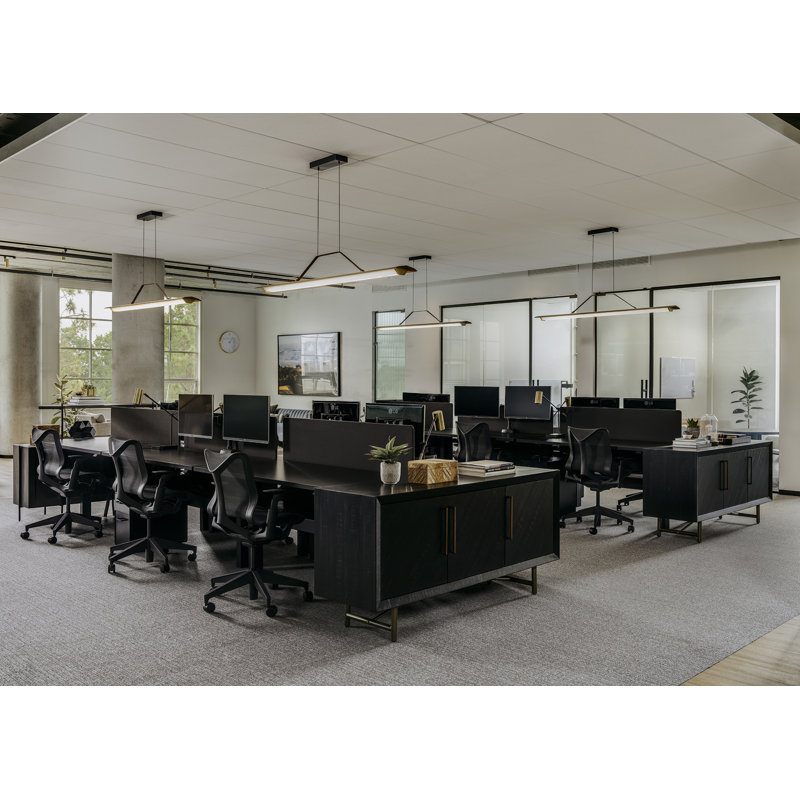 Penna Linear LED Pendant, 7.7" H x 64.5" W x 2.3" D, 2700K Warm White Bulb Temp, 277V, Brass/ Dark Walnut
