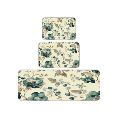 Ensemble de 3 tapis de cuisine bleu sarcelle à motif aquarelle pour salle de bain, ambiance apaisante