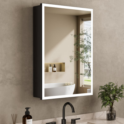 Armoire à pharmacie avec miroir à DEL l 20 po x H 28 po Tyrise, très grand espace de rangement, lumière à intensité variable, désembueur, tablettes réglables, fixation encastrée ou en surface, charnière à droite