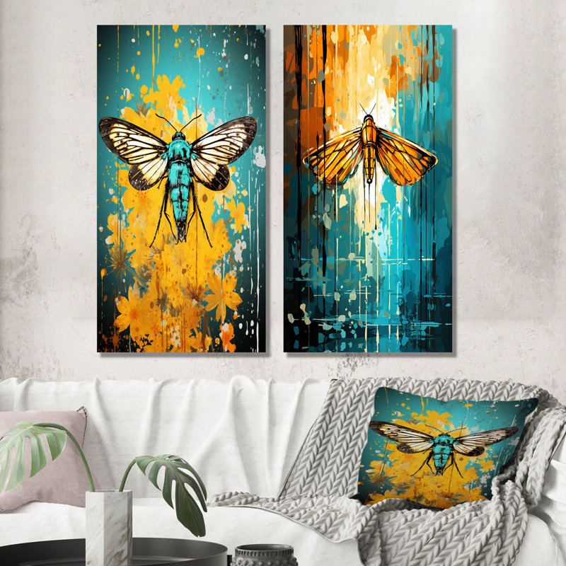 Vert et jaune Pop Insect Art Moth I - ensemble d'art mural en métal insectes et insectes, H 28 po x l 24 po
