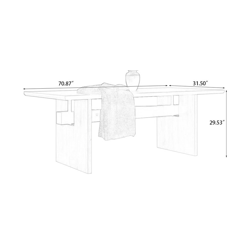 Table de salle à manger rectangulaire en bois massif noir et noyer clair, H 29,53 po x L 70,87 po x l 31,5 po