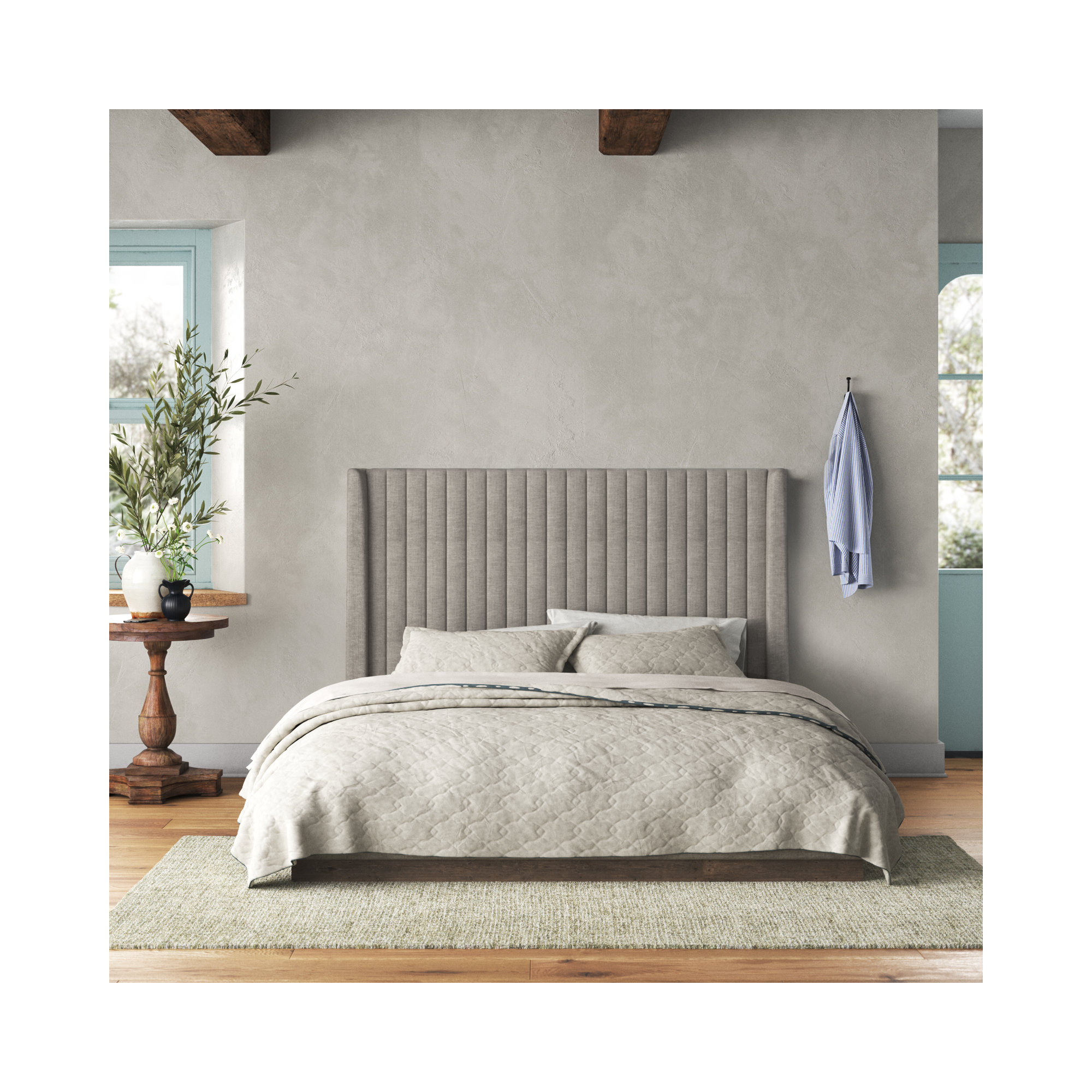 Lydia Upholstered Wingback Bed, Queen, Savile Flannel