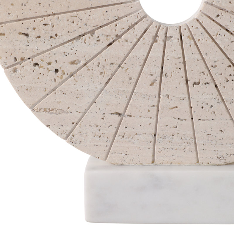 Sagebrook Home 11X10" Travertine Open Circle On Marble Base, Tan