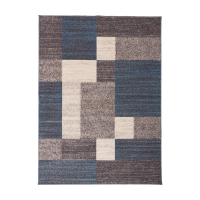 Allyne Geometric Tufted Blue/Cream/Gray Non-Slip Rubberback Area Rug