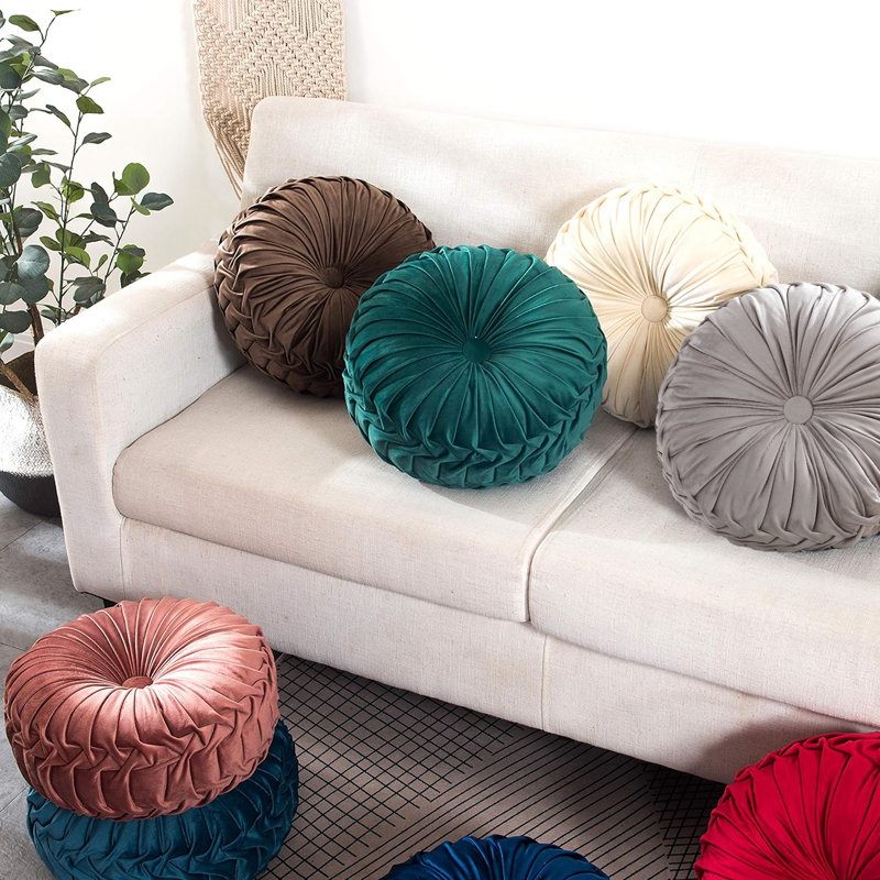 Coussin décoratif ultra doux en velours rond pour canapé (15 pouces), Gris clair