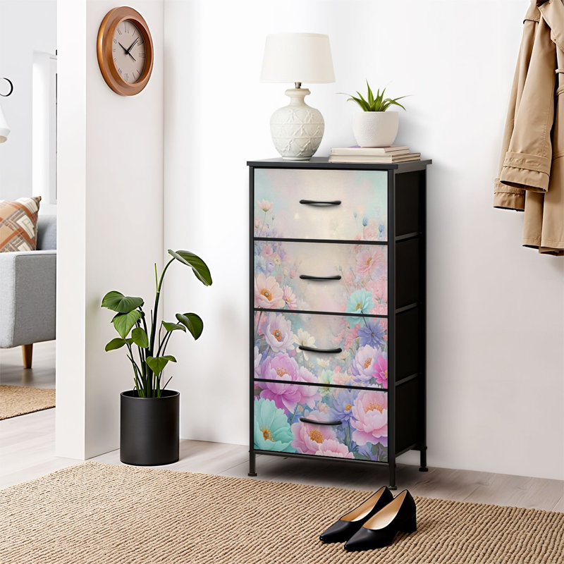 4 Drawer Dresser for Bedroom, Narrow Chest of Drawers, Wooden Top and Study Iron Frame 18"x37.5"-(WxH)