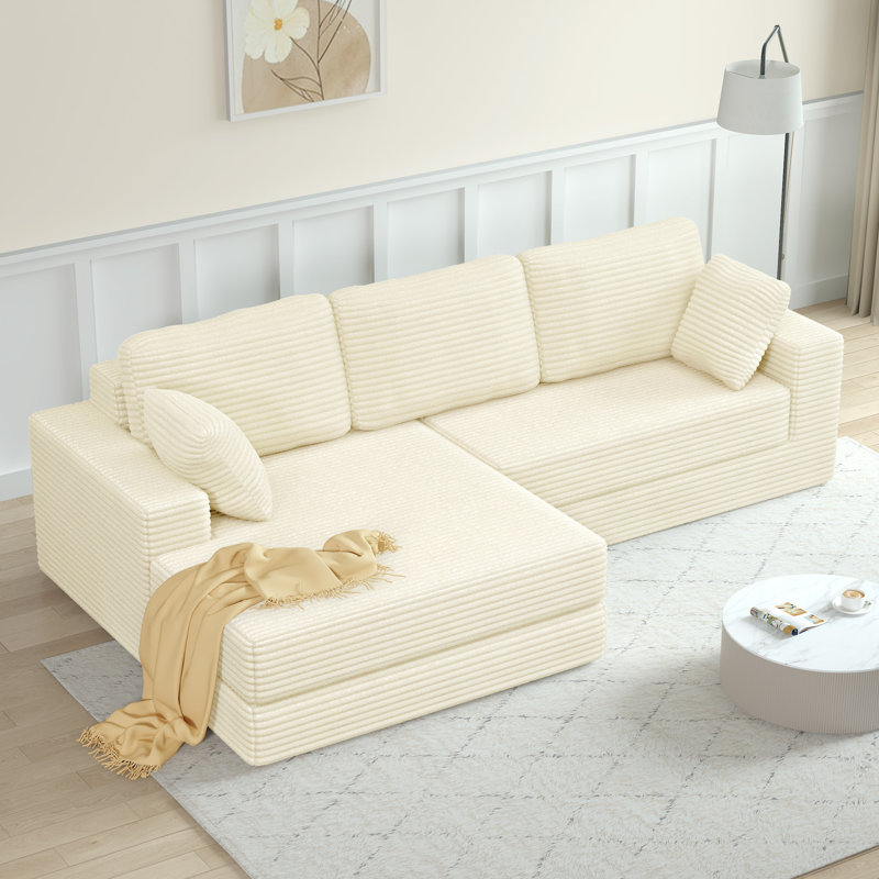 Canapé modulaire en L 28,25 po Boneless, Tissu beige, Orienté à gauche (vu de face)