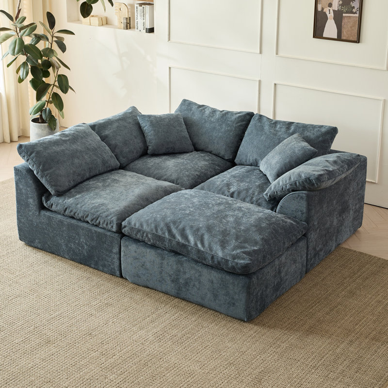 Canapé modulaire désossé de 109 po pour le salon, canapé convertible en forme de L sans siège avec repose-pieds, canapé surdimensionné et confortable surdimensionné en chenille, canapé modulaire 3 places