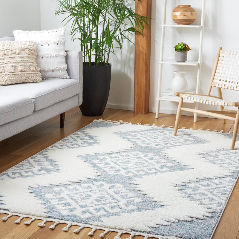 Tapis Ikat Imraan, Teal/Ivory, Rectangle de 10 pi x 14 pi