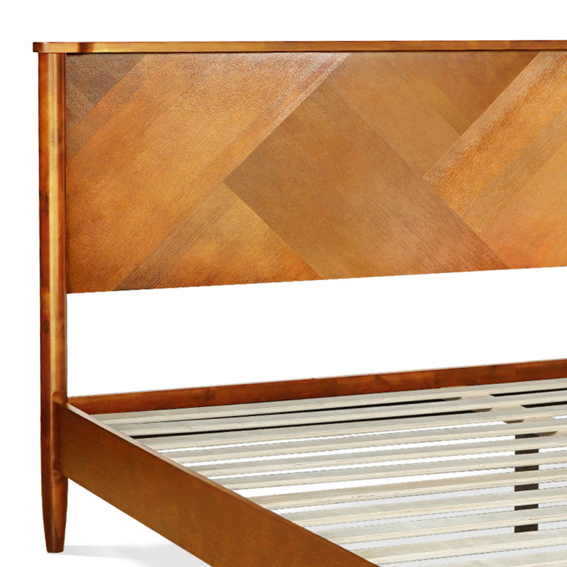 Kalleen Solid Wood Bed Frame with Artistic Patterned Headboard, Caramel, King