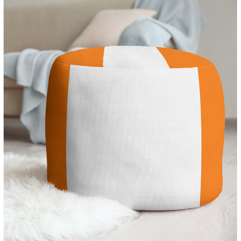 Upholstered Ottoman, Orange/White/Orange