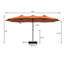Parasol de marché extérieur à double face avec base 36 lumières à DEL avec couvercle Kirkbride 181 po x 106 po-764249014
