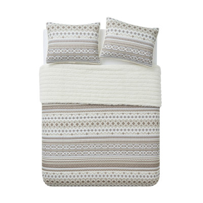 Beige Microfiber 3 Piece Quilt Set