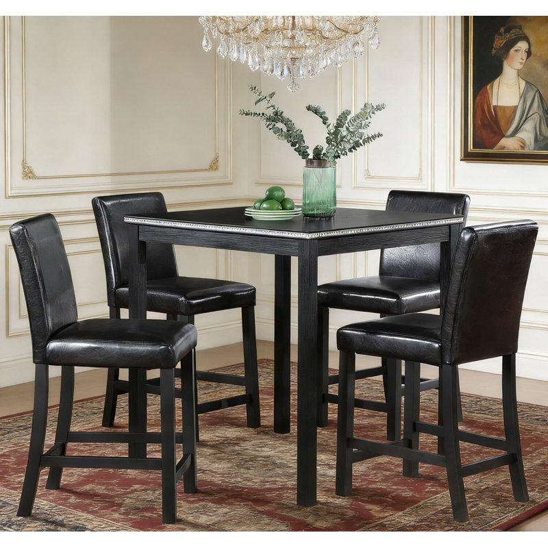 Ensemble de table 5 pièces à hauteur de comptoir avec table carrée et 4 chaises rembourrées, Noir