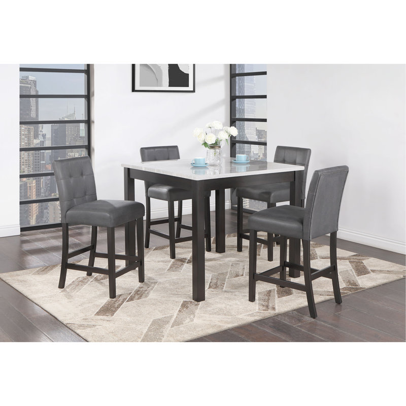 BAR TABLE AND 4 BAR STOOLS