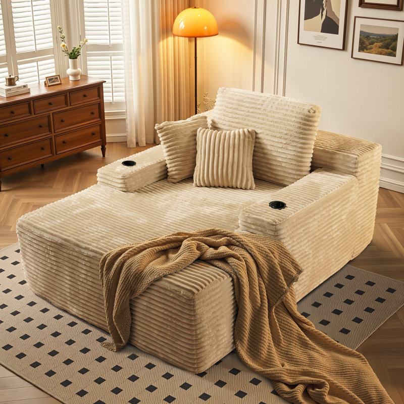 Boneless No Assembly Required Compression Packed 1-piece Cloud Modular Upholstered Sectional Sofa, Beige Corduroy 
