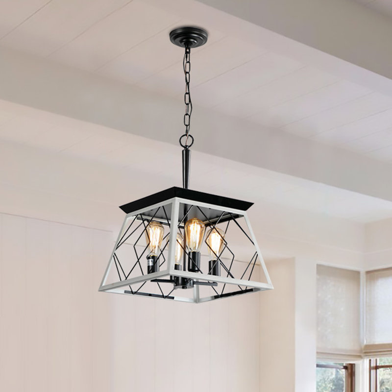 Luminaire suspendu géométrique 4 lumières Virlinda, Argent