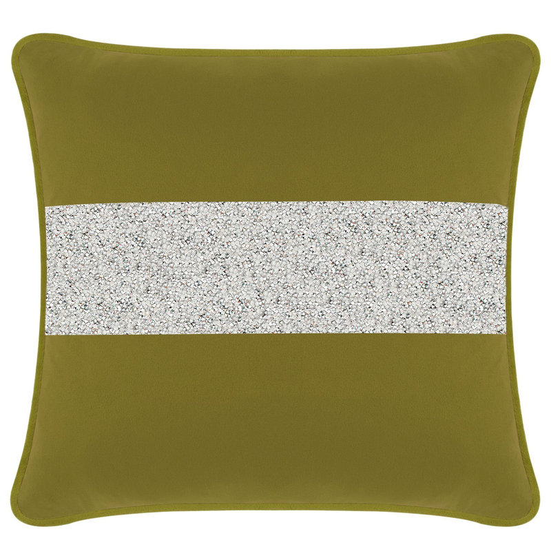 Coussin lumineux avec rayures strass - velours, Velours olive / argent, Carré 20 po