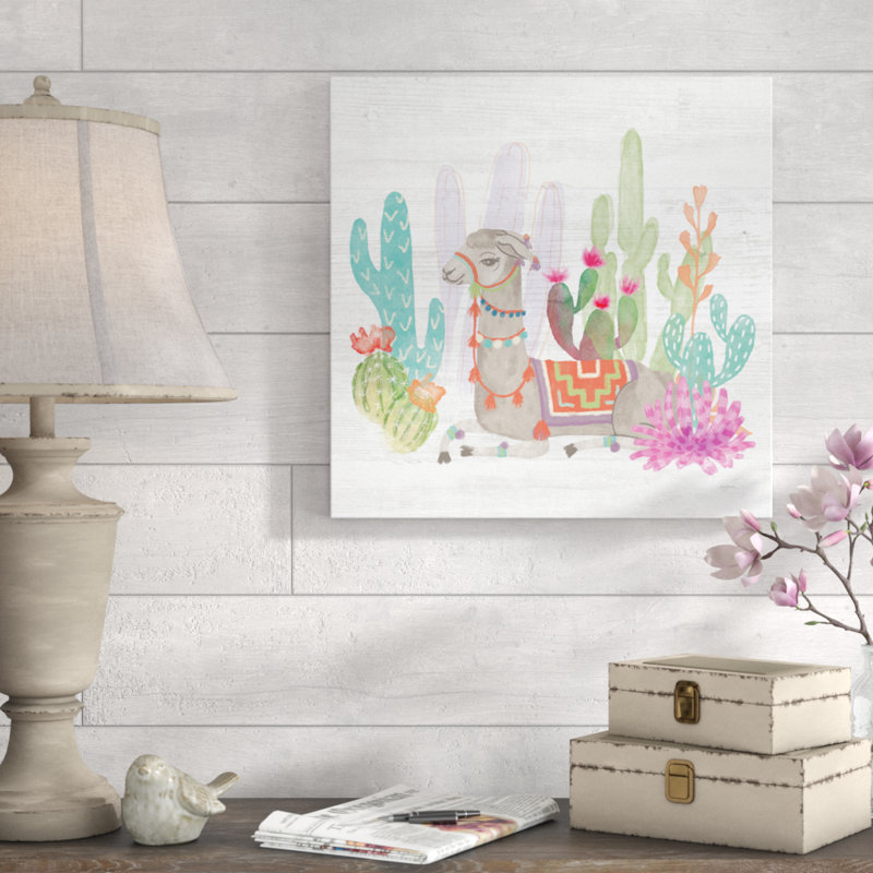 «Lovely Llamas I» par Mary Urban - reproduction d'art sur toile, H 20 po x l 20 po