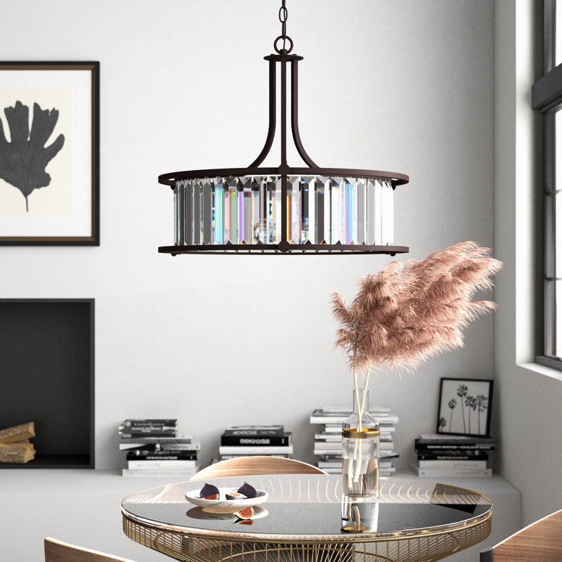 Lustre tambour en cristal 4 lumières Bunton, Bronze vieilli