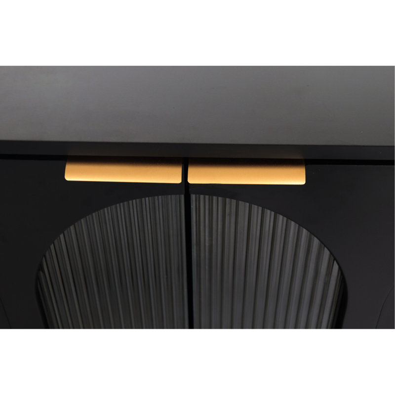 Buffet décoratif avec 4 portes en verre: bois laqué noir pour la cuisine, le buffet de la salle à manger, le vestibule, Noir