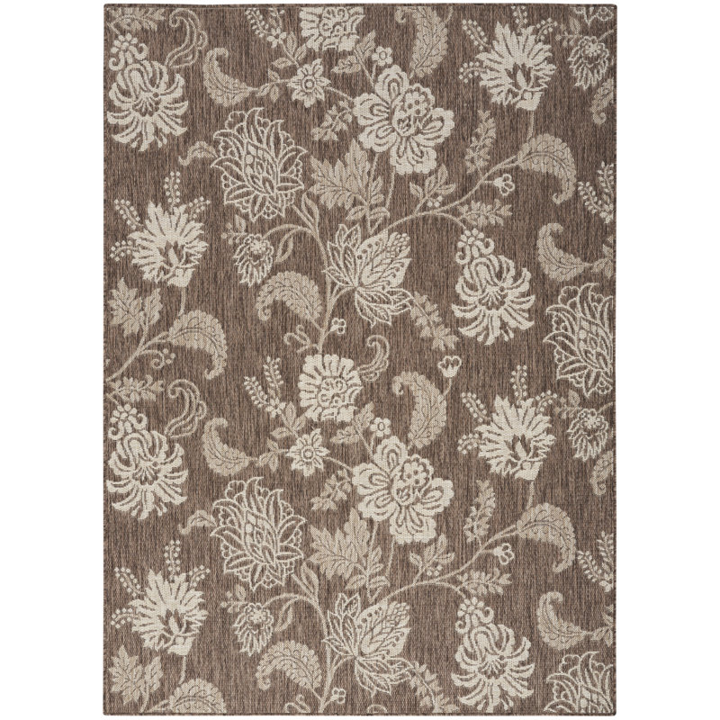 Rectangle Petroni Floral Polypropylene Indoor/Outdoor Area Rug in Brown/White, Rectangle 5' x 7'