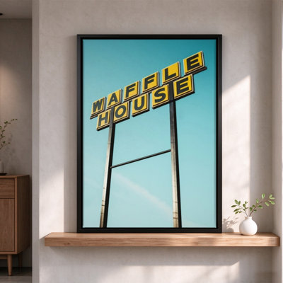 «Vintage Roadside Diner Sign», art mural encadré sur toile, cadre noir, 24 x 36 po
