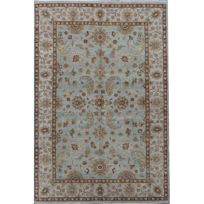 Tapis bleu et beige noué à la main de haute qualité