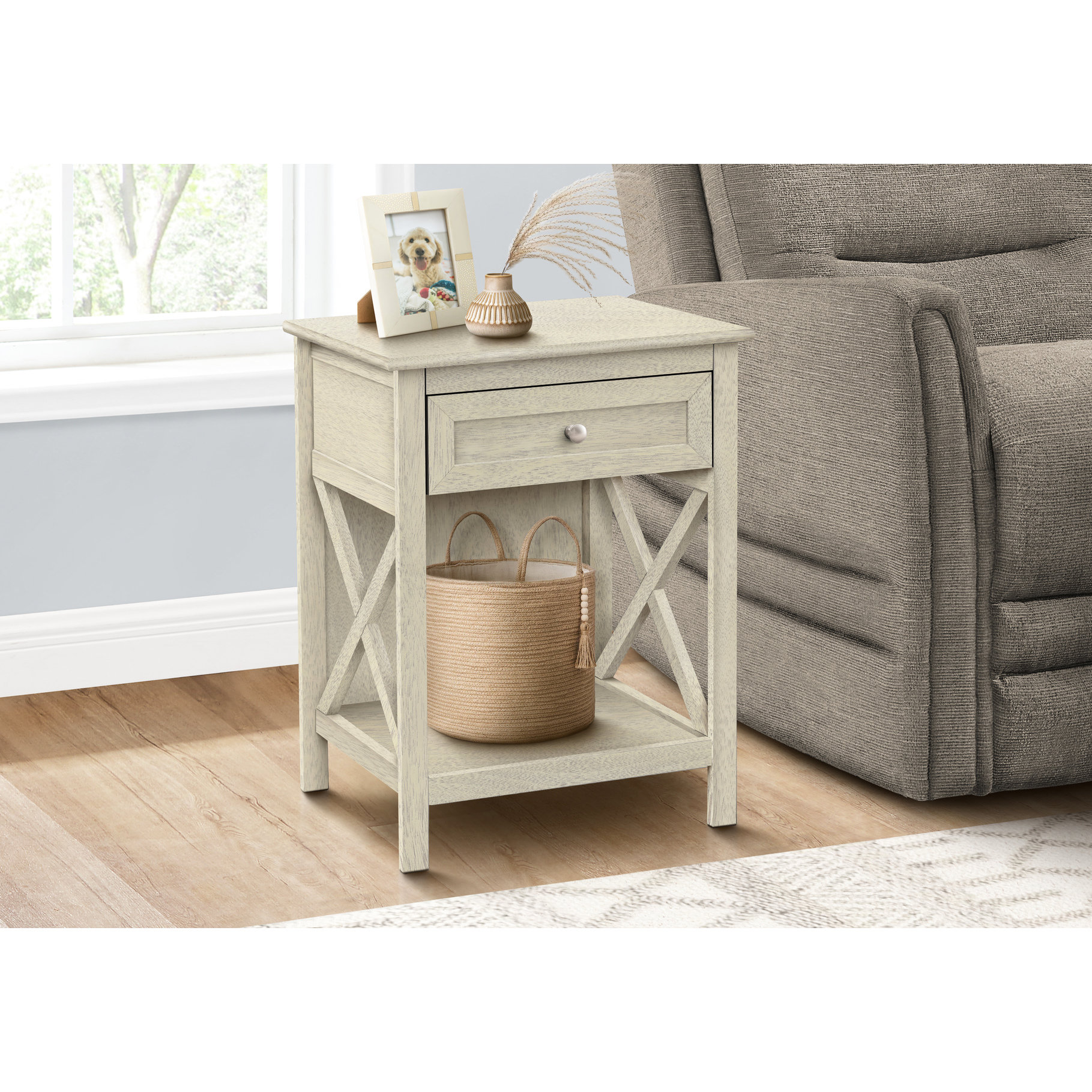 Latitude Run® 2 Tier Living Room End Table With Antique White Veneer ...