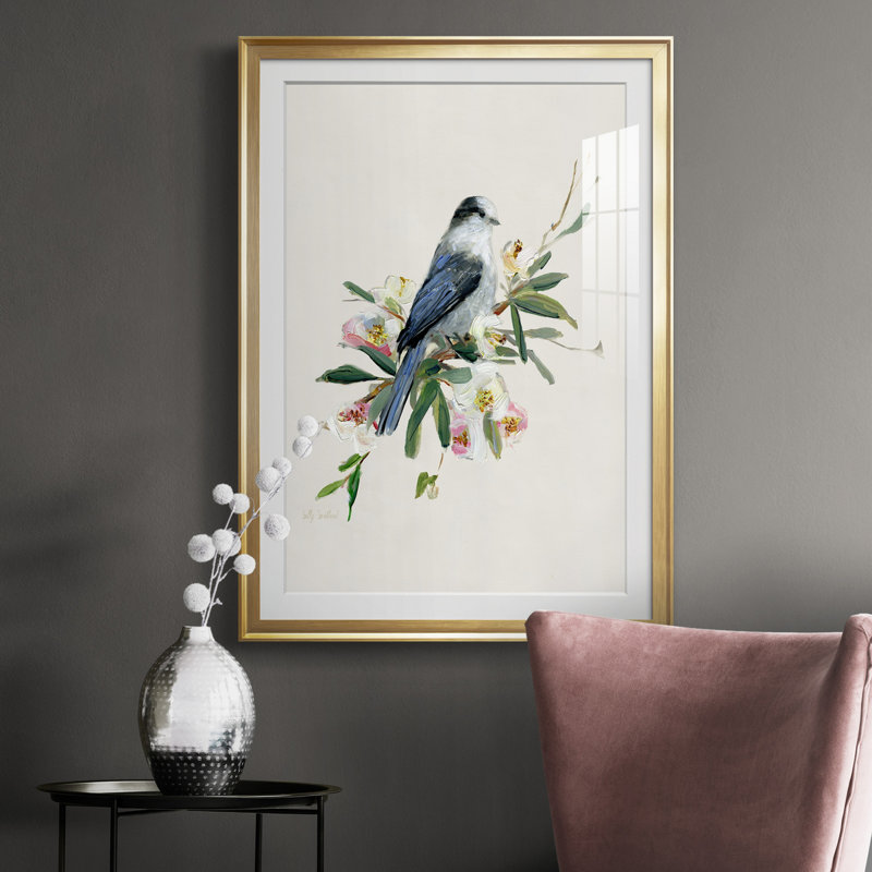 Spring Spring Gray Jay - peinture encadrée, H 30,5 po x l 42,5 po x P 1,5 po, Or