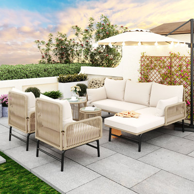 Beige Outdoor Furniture Set With Cushions