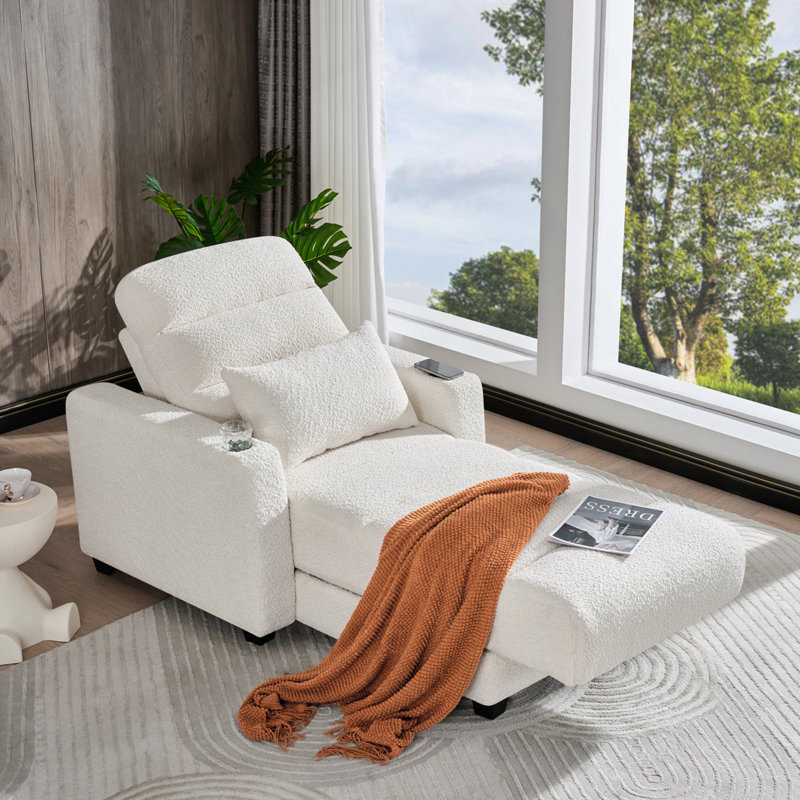 Méridienne avec dossier réglable, coussin lombaire, charge sans fil et porte-gobelet, Beige