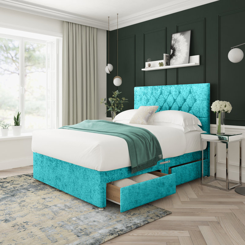 Divan Bed Base, Foot-end Drawers, Kingsize (5'), Teal