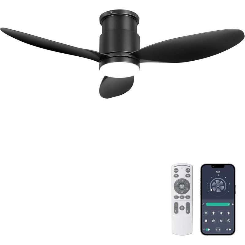 Ventilateur de plafond encastré de 42 po avec lumières, télécommande / contrôle d'application, à intensité variable, ventilateur de plafond intérieur / extérieur silencieux pour porche, chambre à coucher, cuisine