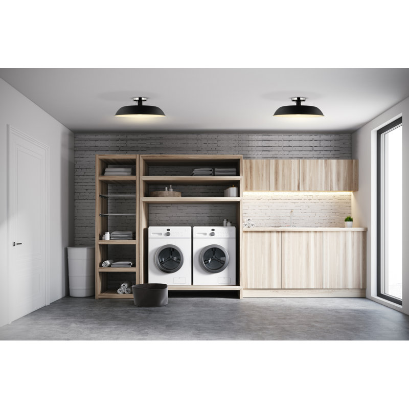 Plafonnier semi-encastré 1 lumière Bethany, Nickel poli, Noir mat, H 7 po x l 19,88 po x P 19,88 po